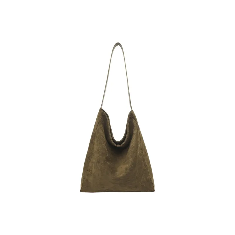NOMK PU With Suede Tote Shoulder Bag Medium Size Women's Black/Olive/Brown-4