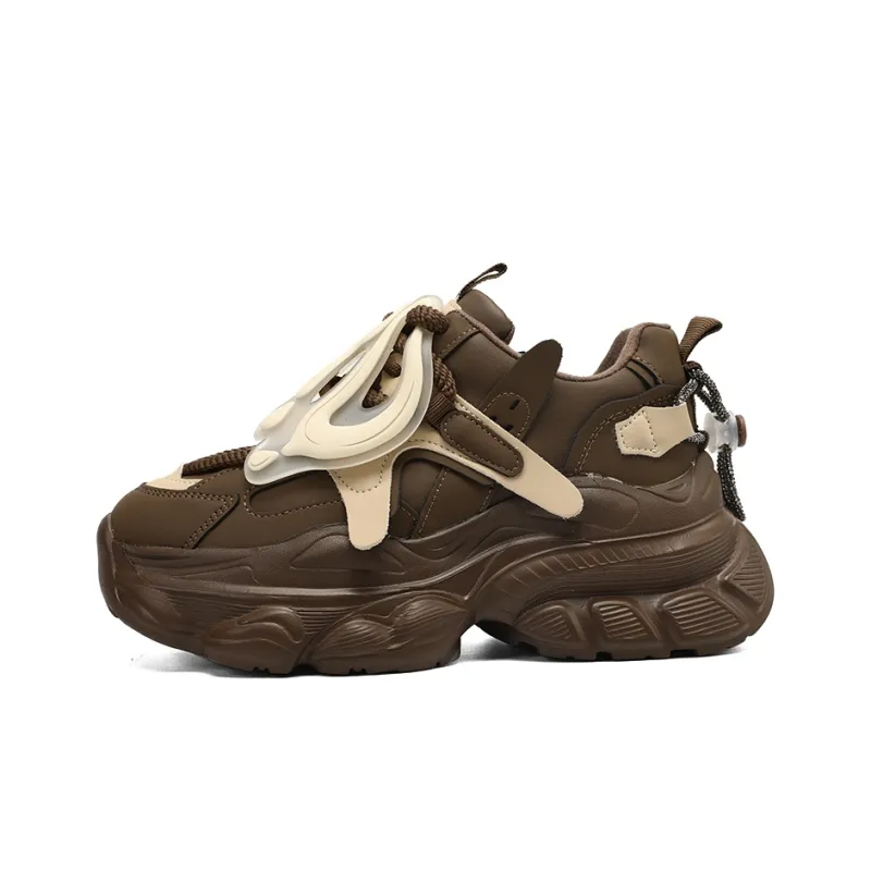 ORD Cushioned Anti Slip Wear Resistant Lightweight Height Increasing Low Top Chunky Sneakers Women's Brown-0