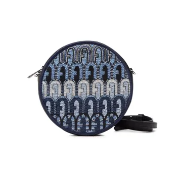 Furla Fabric With Natural Leather Small Round Bag Shoulder Bag Crossbody Bag Small Size Women's Dark Blue