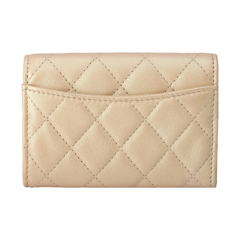 CHANEL Calfskin Wallet Coin Purse Card Holder Regular Women's Gold-2