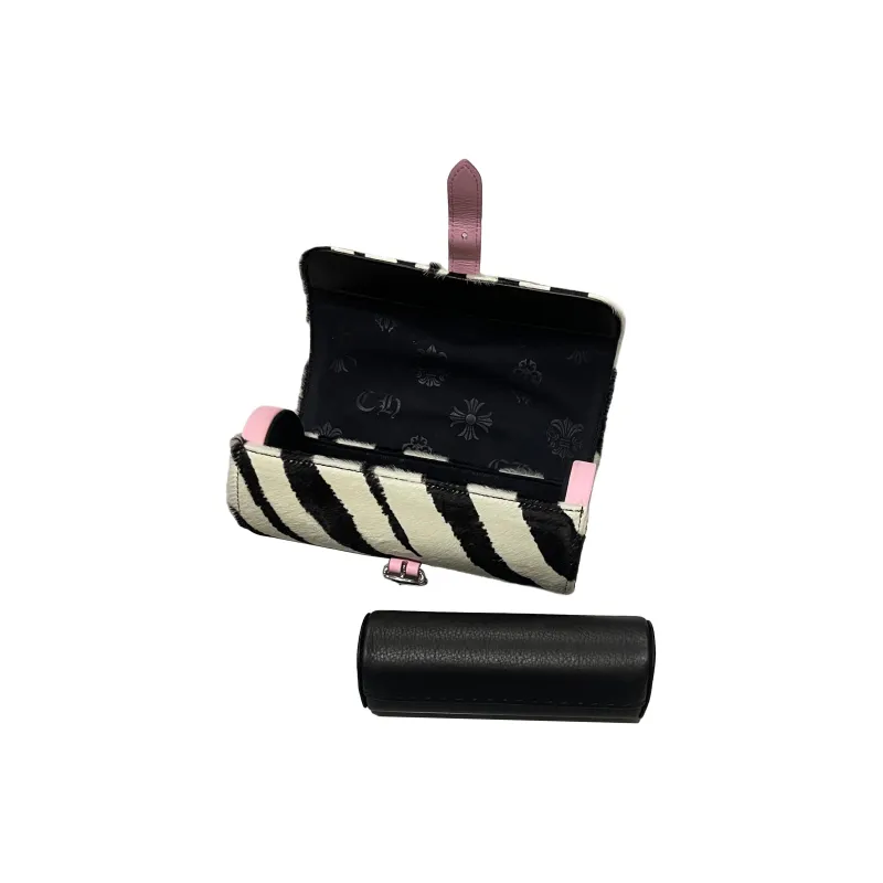 Chrome Hearts Calf Hair Patchwork Leather Watch Box Jewelry Box Storage Bag Unisex Black/White With Pink Accents-3