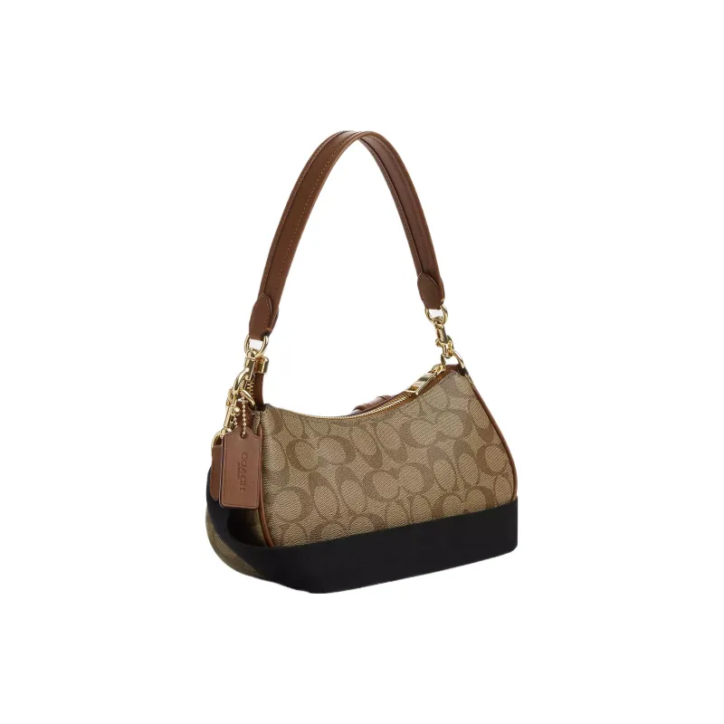 COACH Ashton Canvas With Leather Baguette Bag, Shoulder Bag, Crossbody Bag Medium Size Women's Umber-2