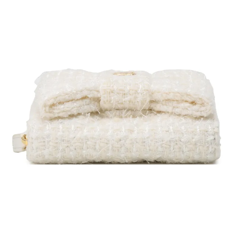 CHANEL Wool Shoulder Bag, Crossbody Bag Women's White-3
