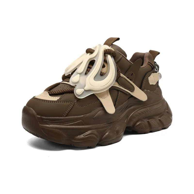 ORD Cushioned Anti Slip Wear Resistant Lightweight Height Increasing Low Top Chunky Sneakers Women's Brown-1