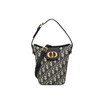 DIOR 30 Montaigne Cow Leather Bucket Bag Handbag Shoulder Bag Women's Blue