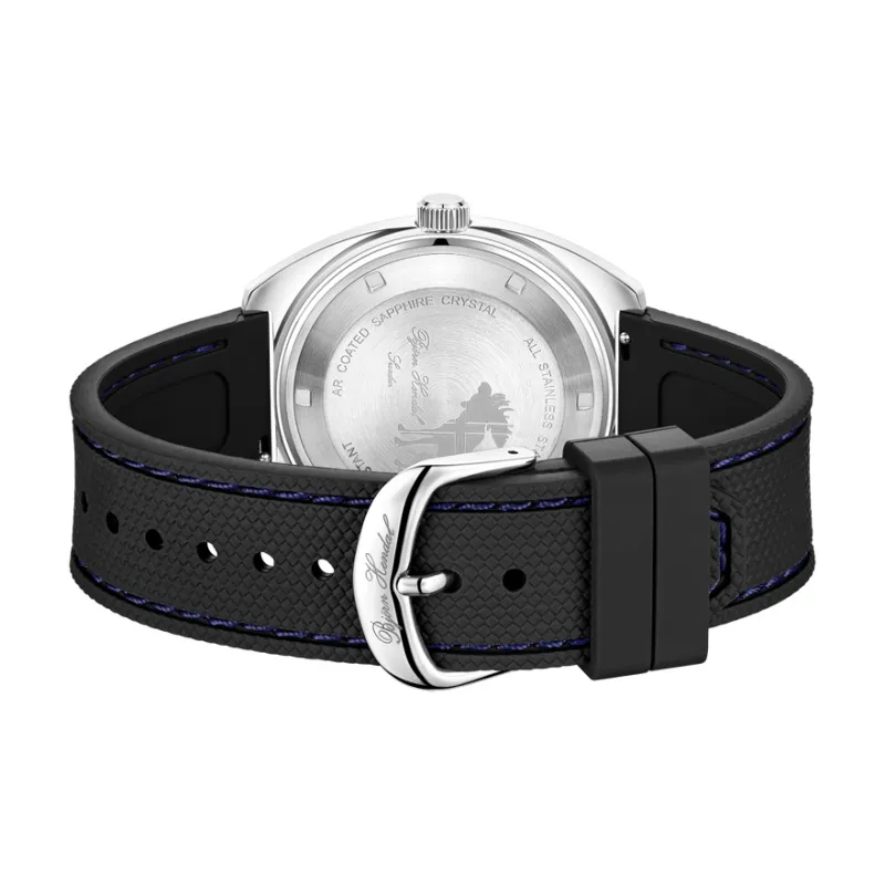 BJORN HENDAL Pino Collection Wrist Watch Automatic Mechanical Movement Rubber Band Strap Black Dial Unisex A02SA1R1-2