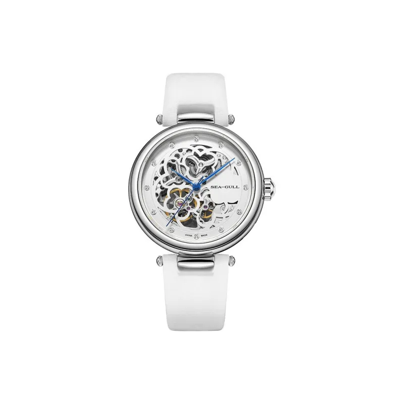 Sea Gull Frontier Automatic Mechanical Movement Genuine Leather Strap Watch Women's Watch White Dial-0