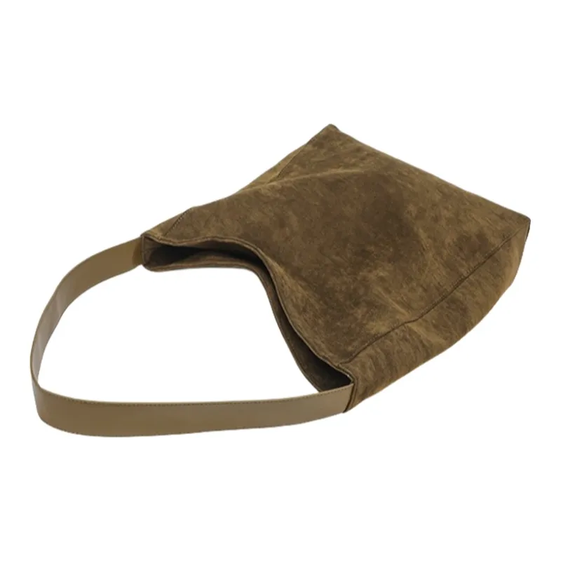 NOMK PU With Suede Tote Shoulder Bag Medium Size Women's Black/Olive/Brown-6