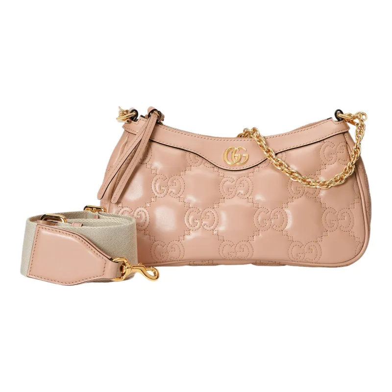 GUCCI GG Matelassé Leather Pochette, Shoulder Bag, Handbag, Shoulder Bag Women's Rose Beige-1
