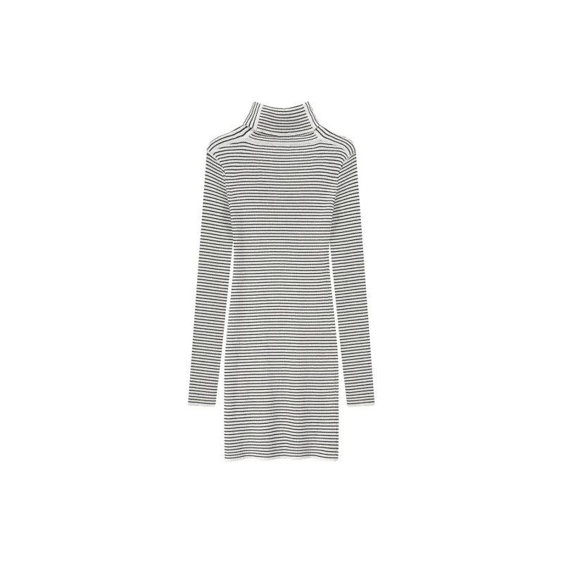 CHUU Long Sleeved Dresses Women's Black White Stripes-1