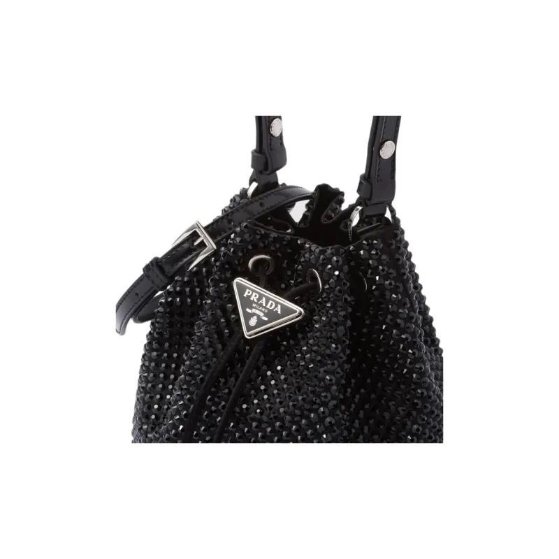 PRADA Fabric Bucket Bags Shoulder Bag Crossbody Bag Handbag Mini Women's Black-4