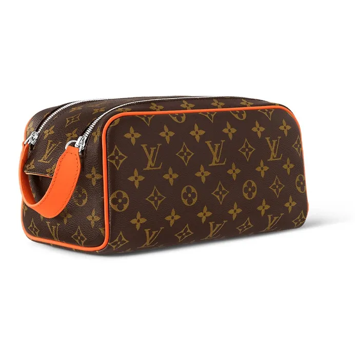 LOUIS VUITTON Dopp Kit Coated Canvas With Leather Trim Toiletry Bag Regular Men's Brown & Orange-1
