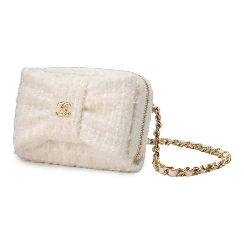 CHANEL Wool Shoulder Bag, Crossbody Bag Women's White-1