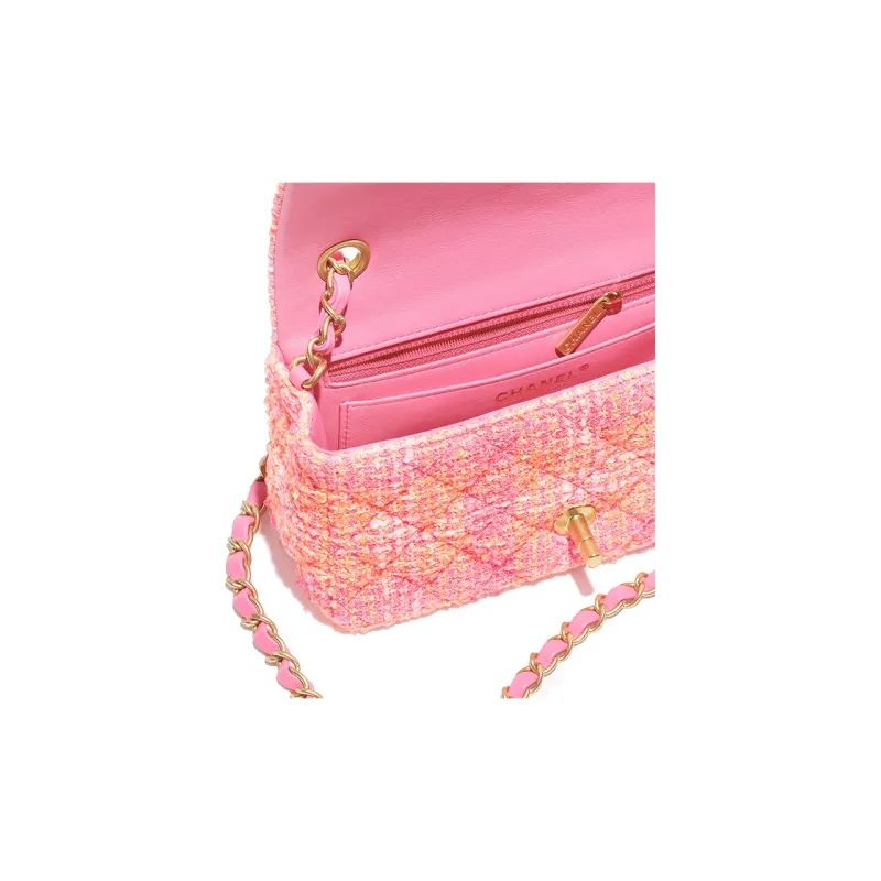 CHANEL Classic Flap CF Twill Soft Woolen Flap Bag, Shoulder Bag, Crossbody Bag Women's Orange Pink-3