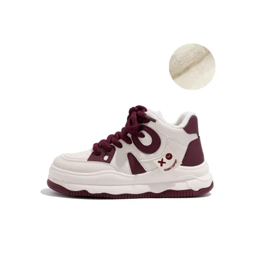 HUANQIU Skateboard Shoes Women's Mid-Top Beige/Burgundy