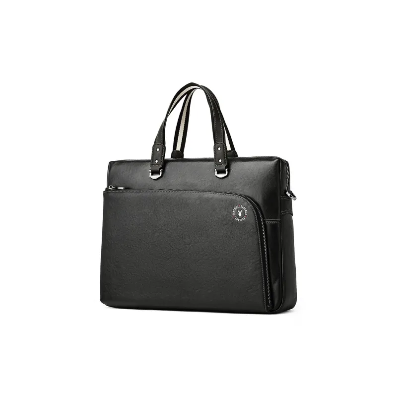 Playboy Cow Leather One Shoulder Handbag Tubas Men's Black-1
