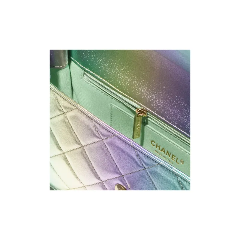 CHANEL Gradient Metal Texture Lambskin Shoulder Bag, Crossbody Bag Tubas Women's Iridescent Pink & Purple & Green-2