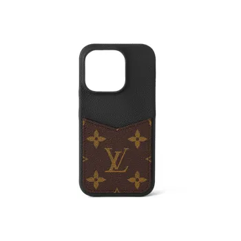 LOUIS VUITTON Canvas With Calfskin IPhone 15 Pro Case Bag Accessory Women's Dark Brown & Black