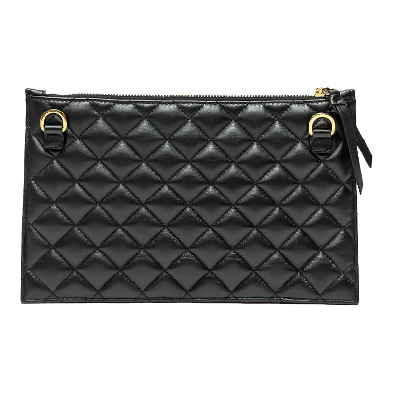 FANSIZHE Sheepskin Clutches Shoulder Bags Women's Black & Gold-3