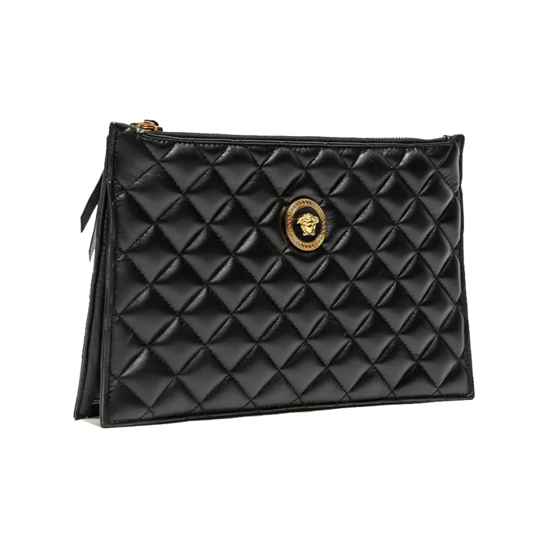 FANSIZHE Sheepskin Clutches Shoulder Bags Women's Black & Gold-2
