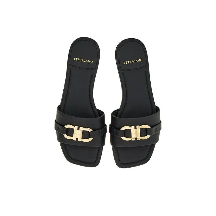 FERRAGAMO Gancini-plaque Leather Slides-2