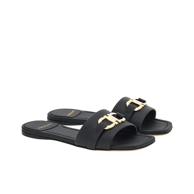 FERRAGAMO Gancini-plaque Leather Slides-1