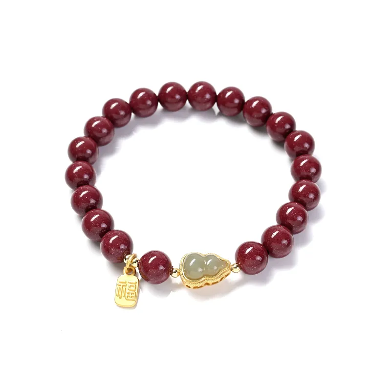 Abby's Wonderland Reconstructed Cinnabar Red Fortune Jade Bracelet Unisex-1