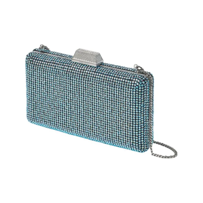 Jimmy Choo Clemmie Patchwork Suede One Shoulder Crossbody Clutches Women's Light Blue-2