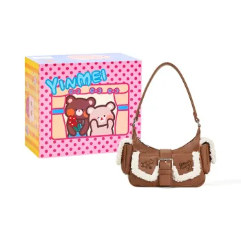 Sound For Life Wool Blended With Synthetic Leather Shoulder Bag Small Size Women's Brown/White