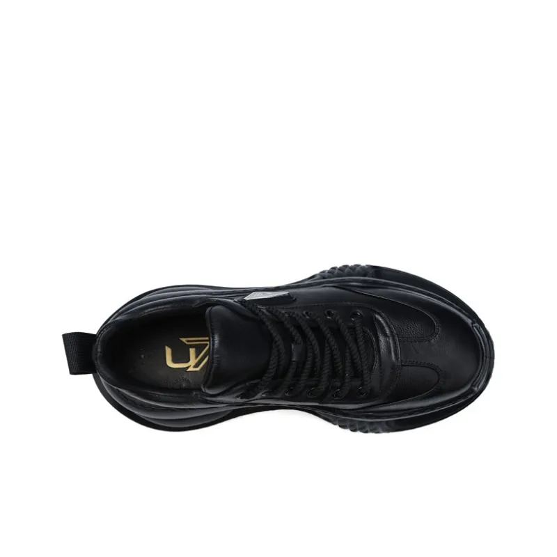 U7 Chunky Sneakers Cushioning Anti Slip And Wear Resistant Height Increasing High Top Casual Shoes Men's Black-2