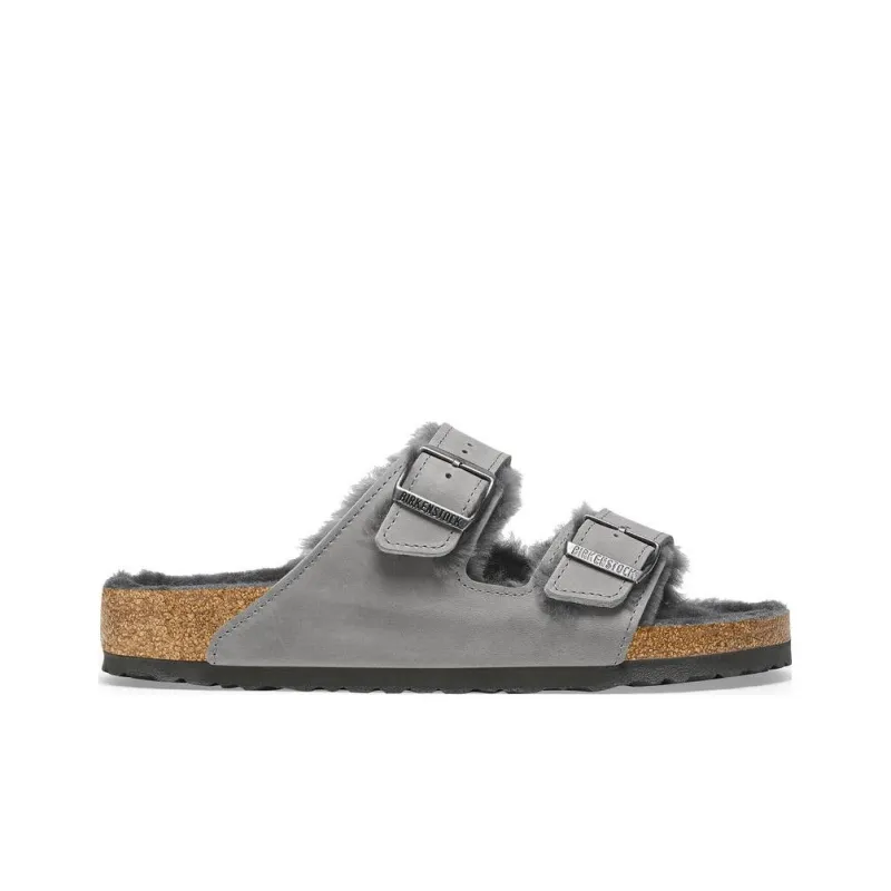Birkenstock Arizona Shearling Slide Slippers Unisex Gray-1