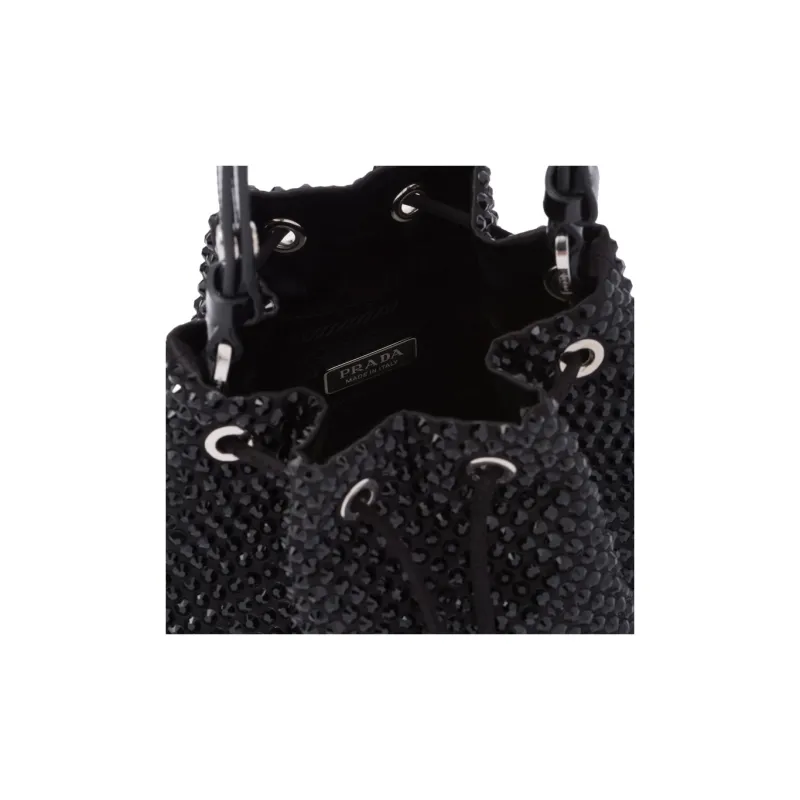 PRADA Fabric Bucket Bags Shoulder Bag Crossbody Bag Handbag Mini Women's Black-3