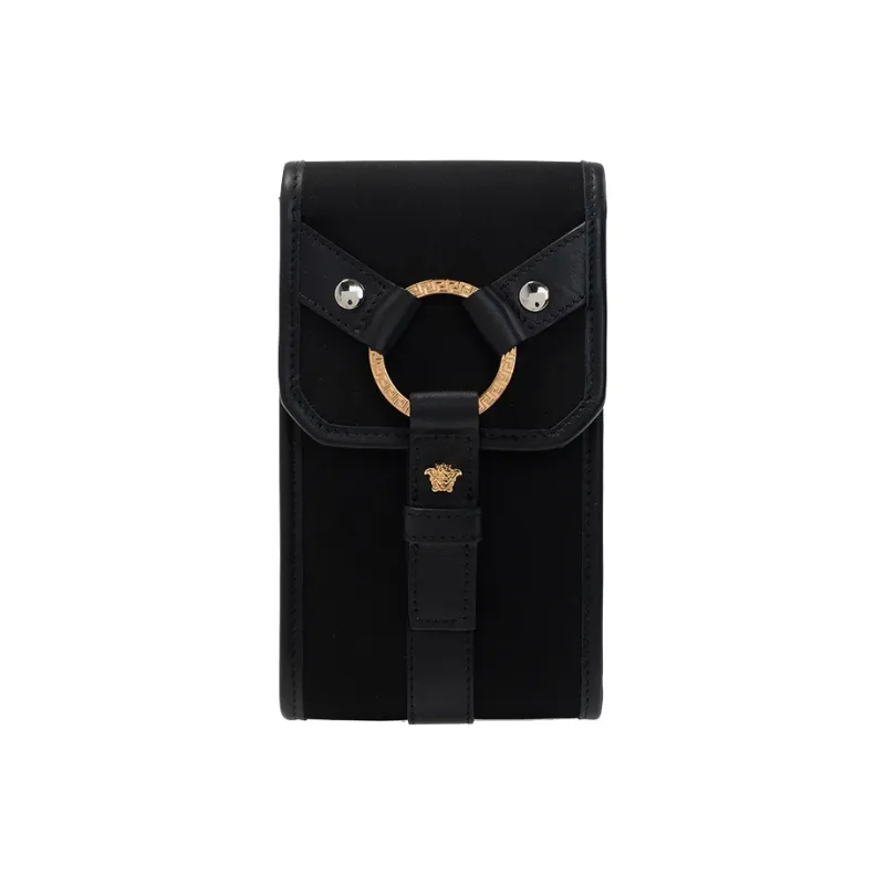 VERSACE Cow Leather Crossbody Bag With Cell Phone Pouch Unisex Black-0