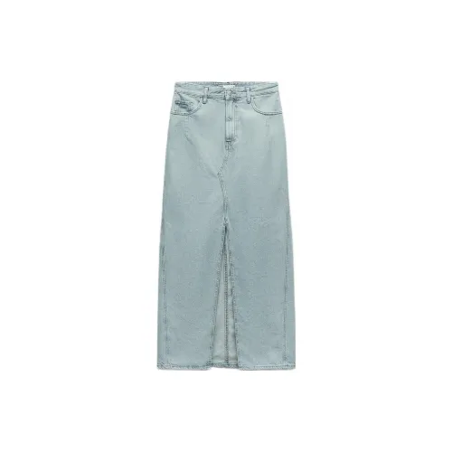 ZARA Denim Long Skirts Women's Gray