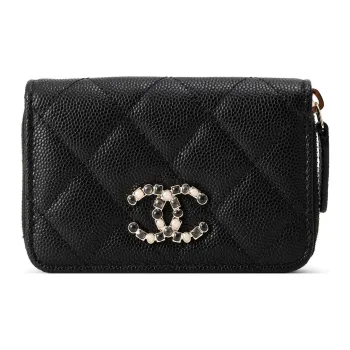 CHANEL Grain Embossed Caviar Calfskin Card Holder, Wallet Women's Black