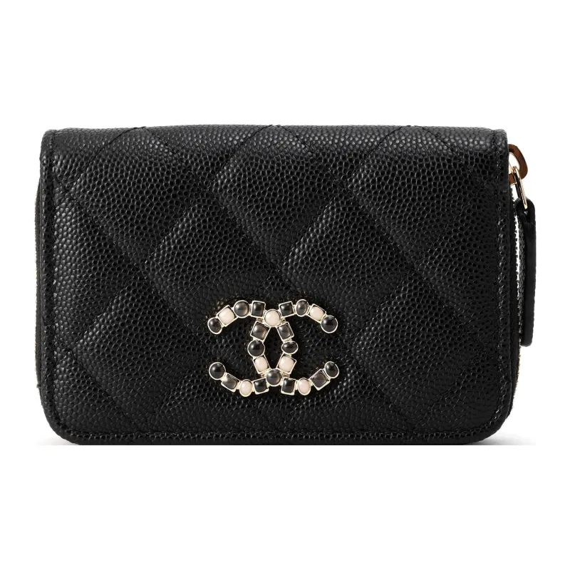 CHANEL Grain Embossed Caviar Calfskin Card Holder, Wallet Women's Black-0