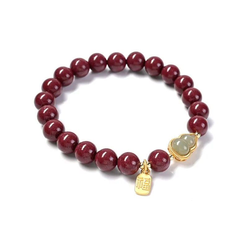 Abby's Wonderland Reconstructed Cinnabar Red Fortune Jade Bracelet Unisex-2