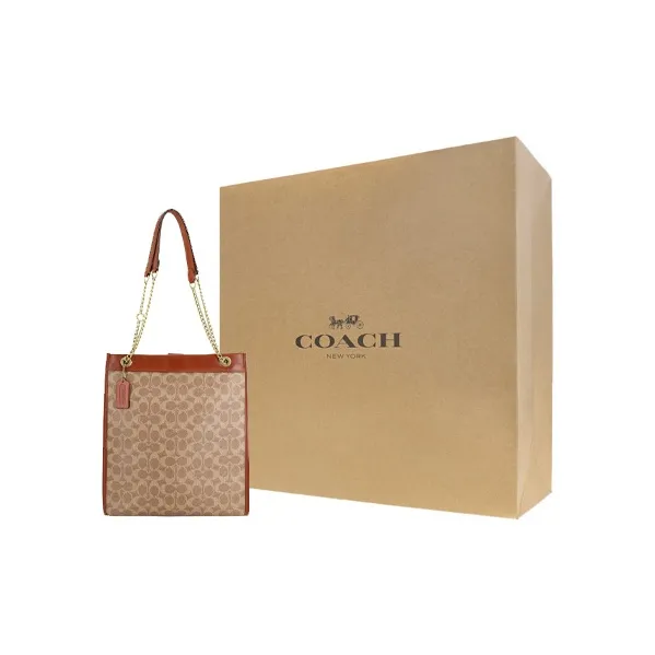 COACH Cashin Leather Tote Bag Shopping Bag Handbag Large Size Women's Brown & Monogram-5