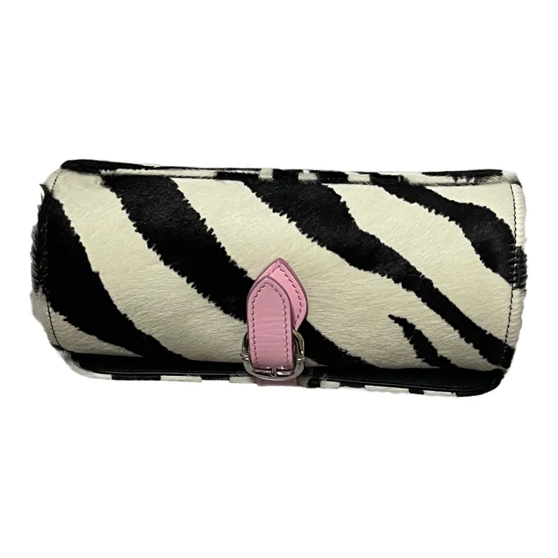 Chrome Hearts Calf Hair Patchwork Leather Watch Box Jewelry Box Storage Bag Unisex Black/White With Pink Accents-1
