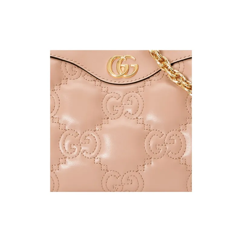 GUCCI GG Matelassé Leather Pochette, Shoulder Bag, Handbag, Shoulder Bag Women's Rose Beige-9