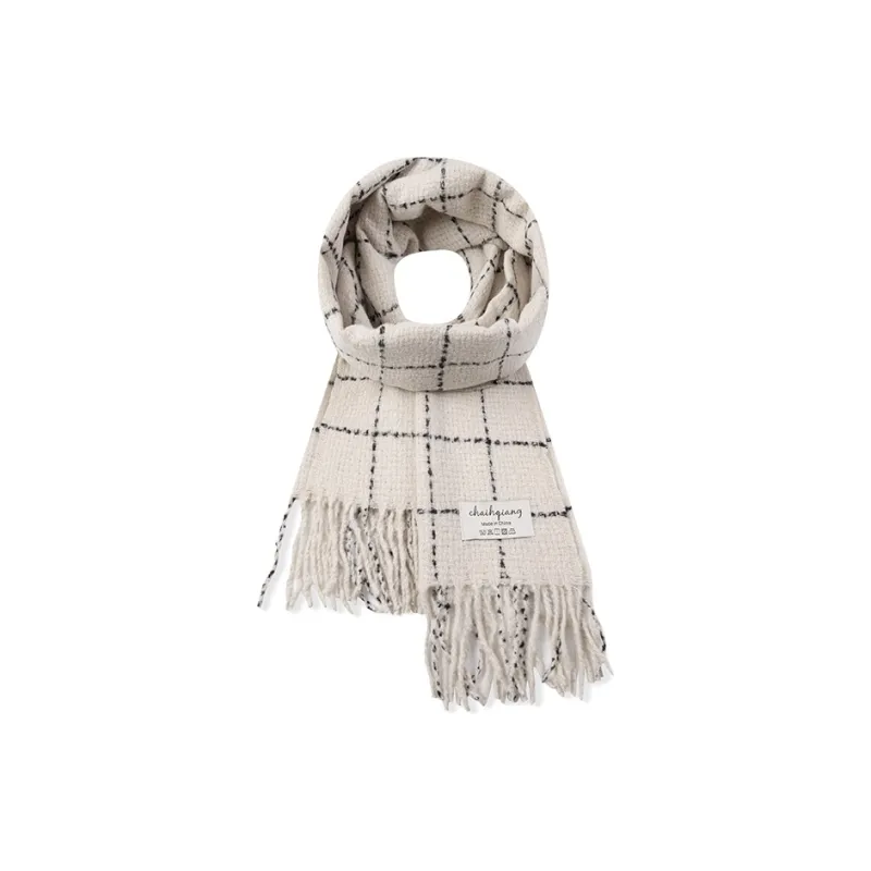 ALIEN BANG Faux Cashmere Knit Scarves Unisex Black & White Color Scheme-1