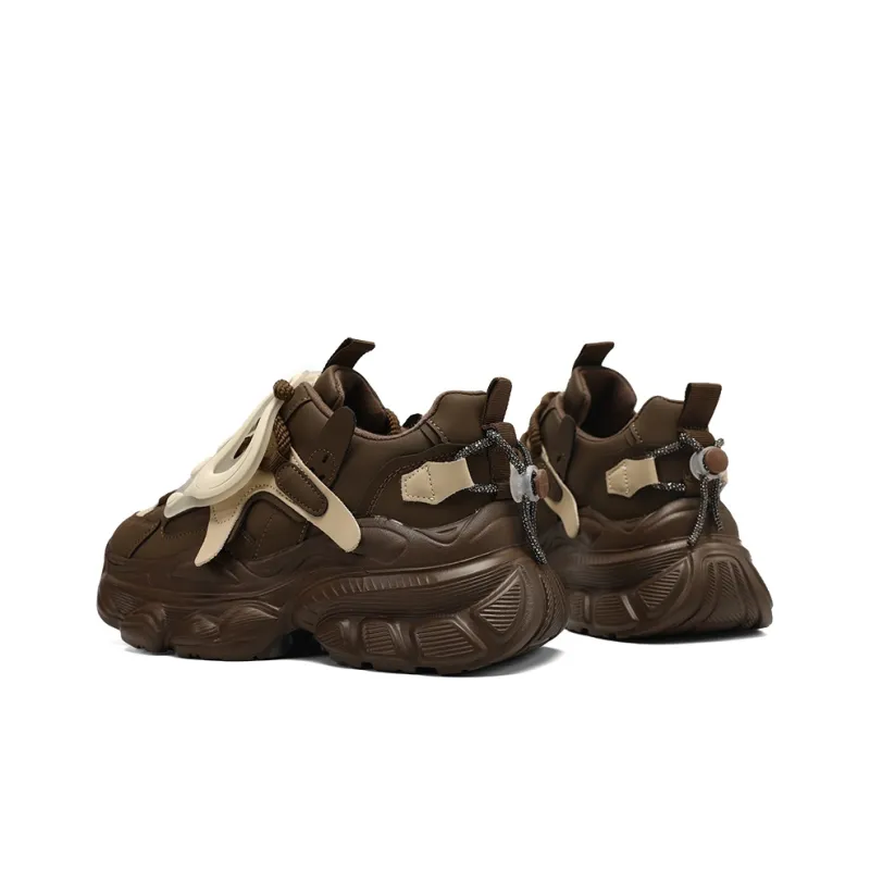 ORD Cushioned Anti Slip Wear Resistant Lightweight Height Increasing Low Top Chunky Sneakers Women's Brown-3