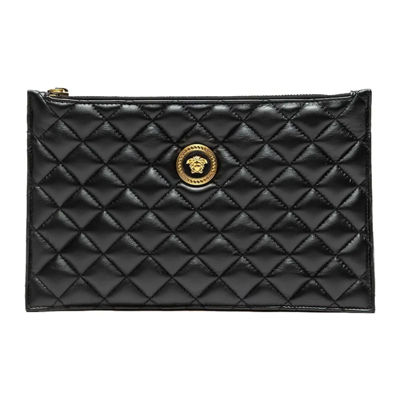 FANSIZHE Sheepskin Clutches Shoulder Bags Women's Black & Gold-1