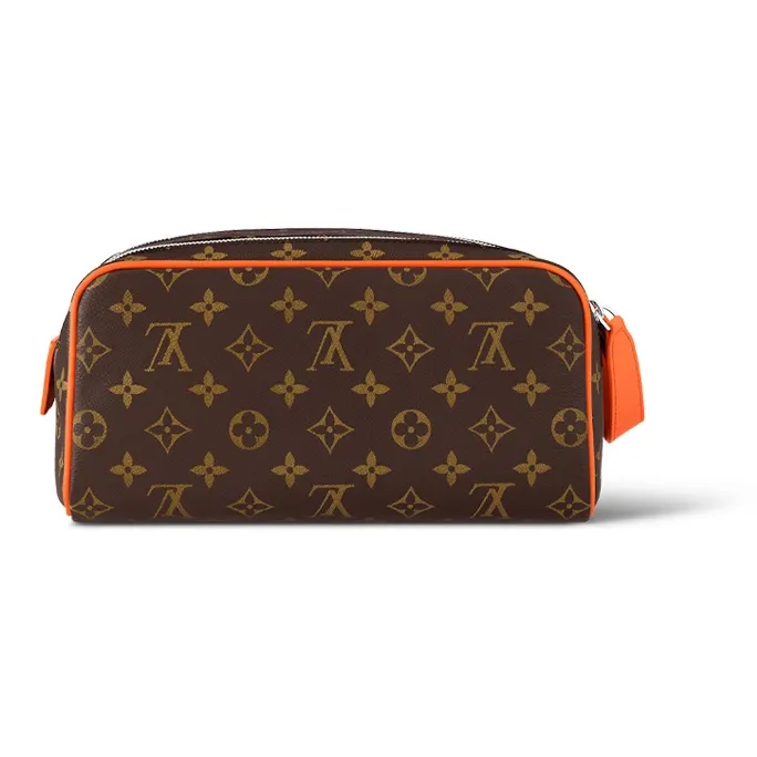 LOUIS VUITTON Dopp Kit Coated Canvas With Leather Trim Toiletry Bag Regular Men's Brown & Orange-2