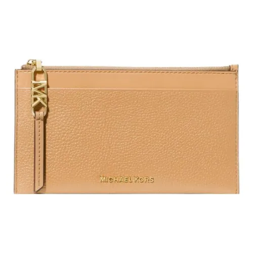MICHAEL KORS Litchi Grain Leather Wallets Card Holders Large Size Women's Light Roasted Beancurd