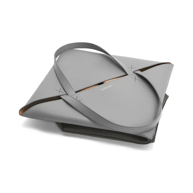 LOEWE Shiny Cow Leather Tote Bag, Shopping Bag, Shoulder Bag, Handbag Tubas Men's Pearl Gray & Dark Gray-4