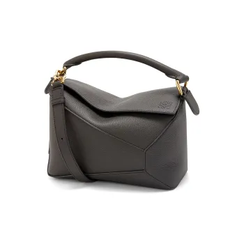 LOEWE Puzzle Soft Grain Cow Leather Shoulder Bag, Crossbody Bag, Handbag Trumpets Women's Dark Gray