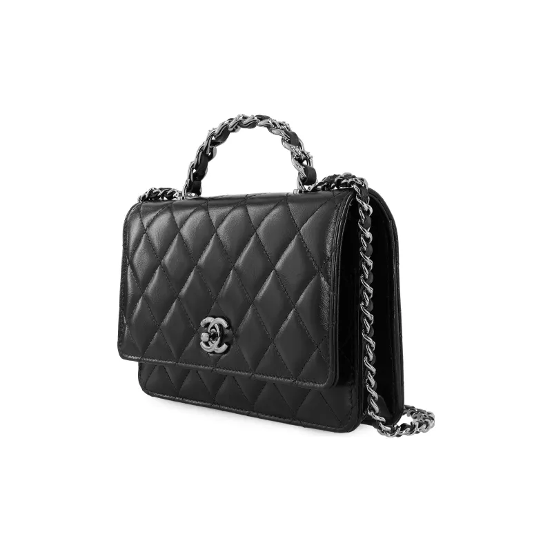 CHANEL Bright Color Wrinkle Calfskin Shoulder Bag, Crossbody Bag, Handbag Women's Black-1