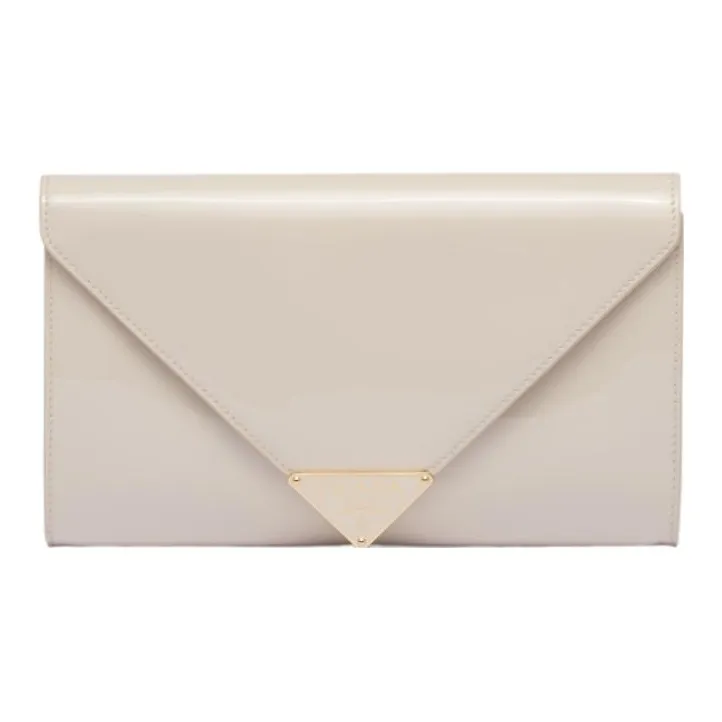PRADA Patent Leather Clutch Mini Women's Ivory-0