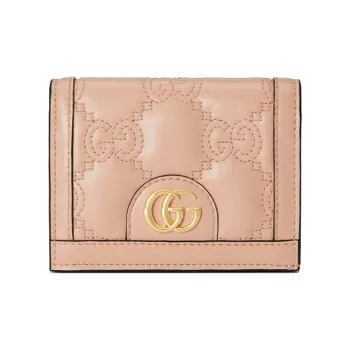 GUCCI GG Matelassé Leather Card Holder Wallet Small Size Women's Rose Beige